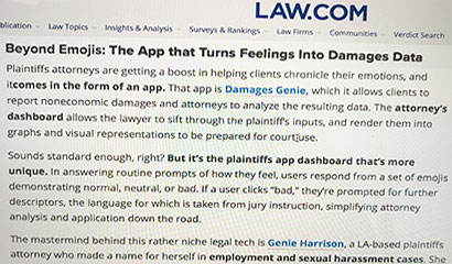 Law.com on Damages Genie app and software for clients and attorneys