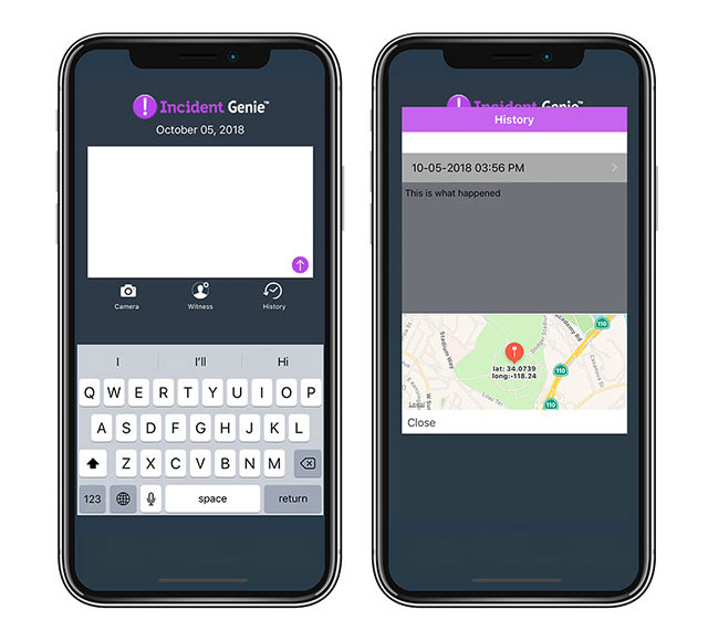 Incident Genie reporting app for victims